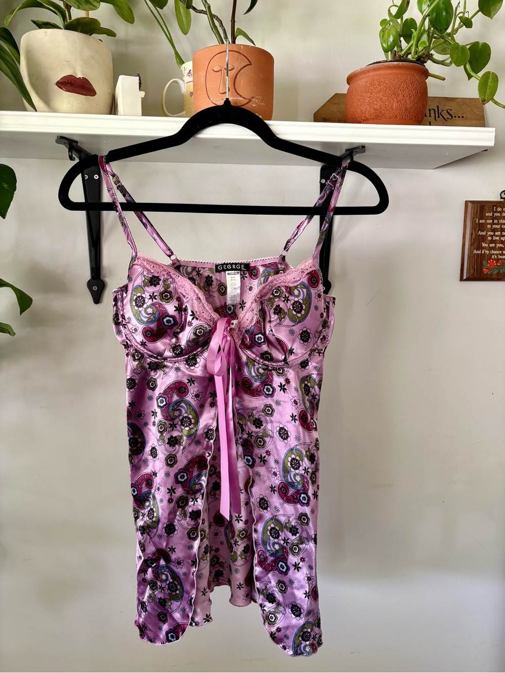 George Purple-Pink Paisley Satin Chemise with Lace Cups